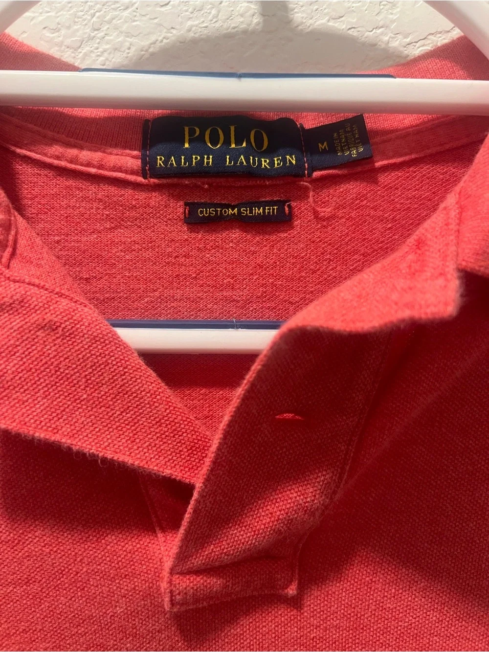 Polo Ralph Lauren Custom Slim Fit Polo Shirt Coral Red 100% Cotton Medium